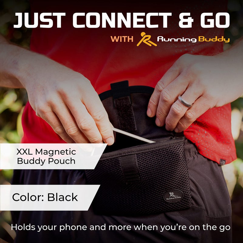 Running Buddy Fanny Pack Waist Bag - Magnetic Closure Workout Belt - Water-Resistant Pocket for Belt Bag Essentials - Side-Zipper Headphone Port for Fanny Packs for Women - XXL, Black, 7 x 4 in - Image 4
